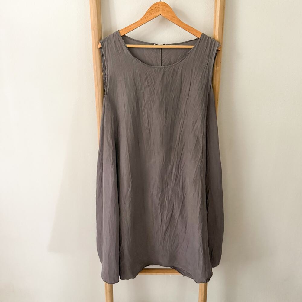 Garnet Hill 100% Silk Gray Sleeveless Shift Midi Dress Size Medium Lagenlook